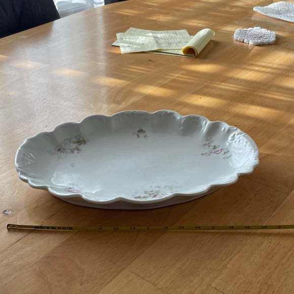 Limoges White and Pink Floral Scalloped Platter